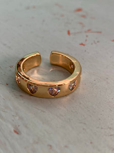 Heart Gem Inlaid Band Adjustable Gold Ring- More Styles Available!