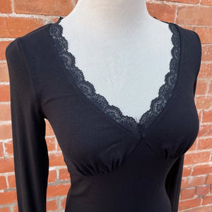 Black Long Sleeve Top With Lace Detail