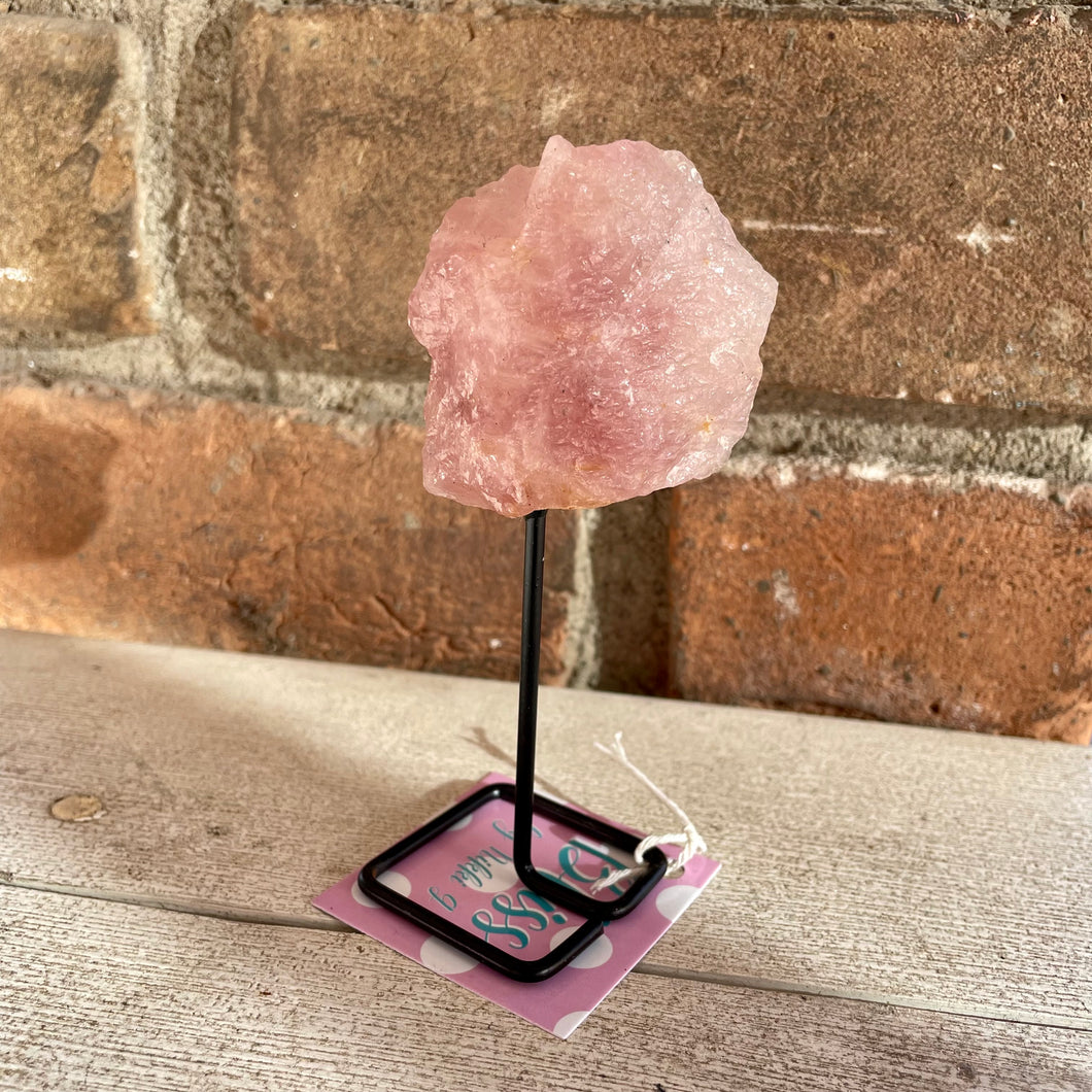 Rose Quartz Rough Specimen on Stand