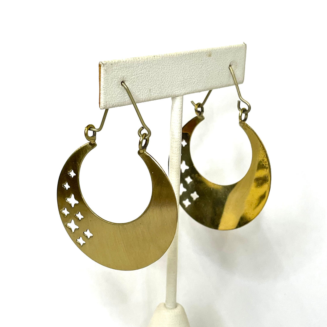 Gold Thick Hoop with Star Punch Outs Earrings