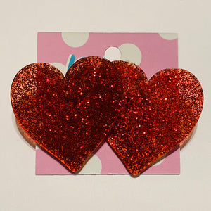 Semi-Translucent Glitter Hearts Acrylic Statement Earrings
