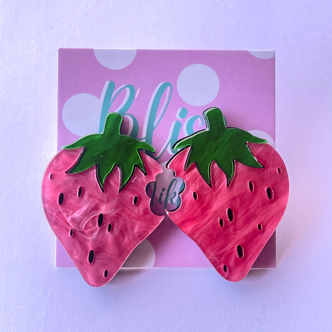 Marble Strawberry Acrylic Statement Earrings