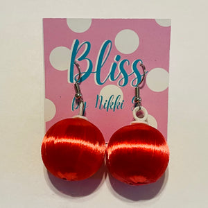 Red Silk Christmas Ball Earrings