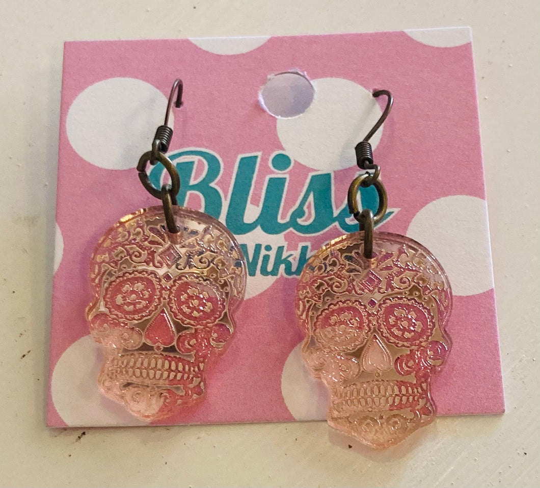 Pink Mini Sugar Skull Acrylic Statement Earrings