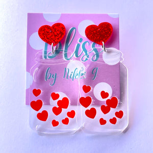 Heart Filled Mason Jar Acrylic Statement Earrings