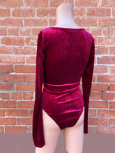 Load image into Gallery viewer, Wine Velvet Long Sleeve Bodysuit
