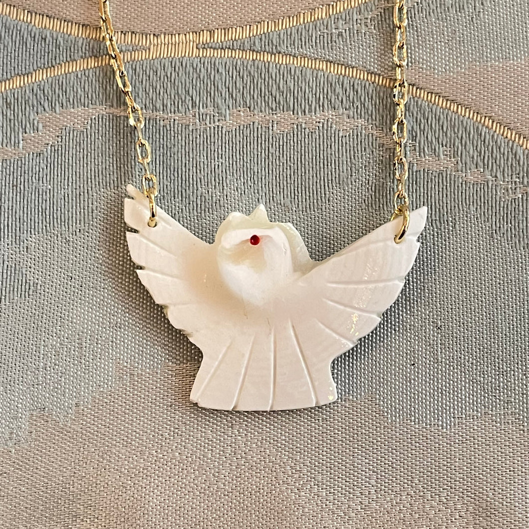Mother of Pearl Carved Dove Charm Necklace