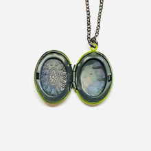 Load image into Gallery viewer, Aged Mini Oval with Bird Locket Necklace
