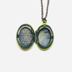 Aged Mini Oval with Bird Locket Necklace