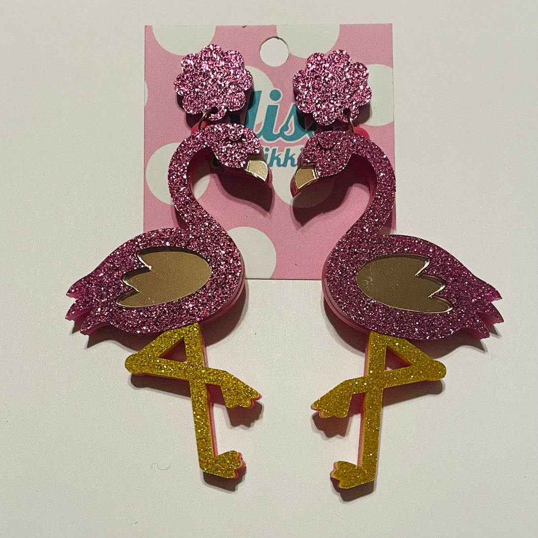 Glitter Flamingo Acrylic Statement Earrings