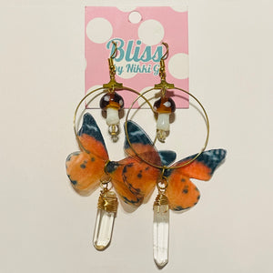 Butterfly Hoop with Mushroom and Crystal Earrings