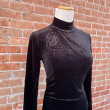Load image into Gallery viewer, Black Velvet Mock Neck Long Sleeve Mini Dress
