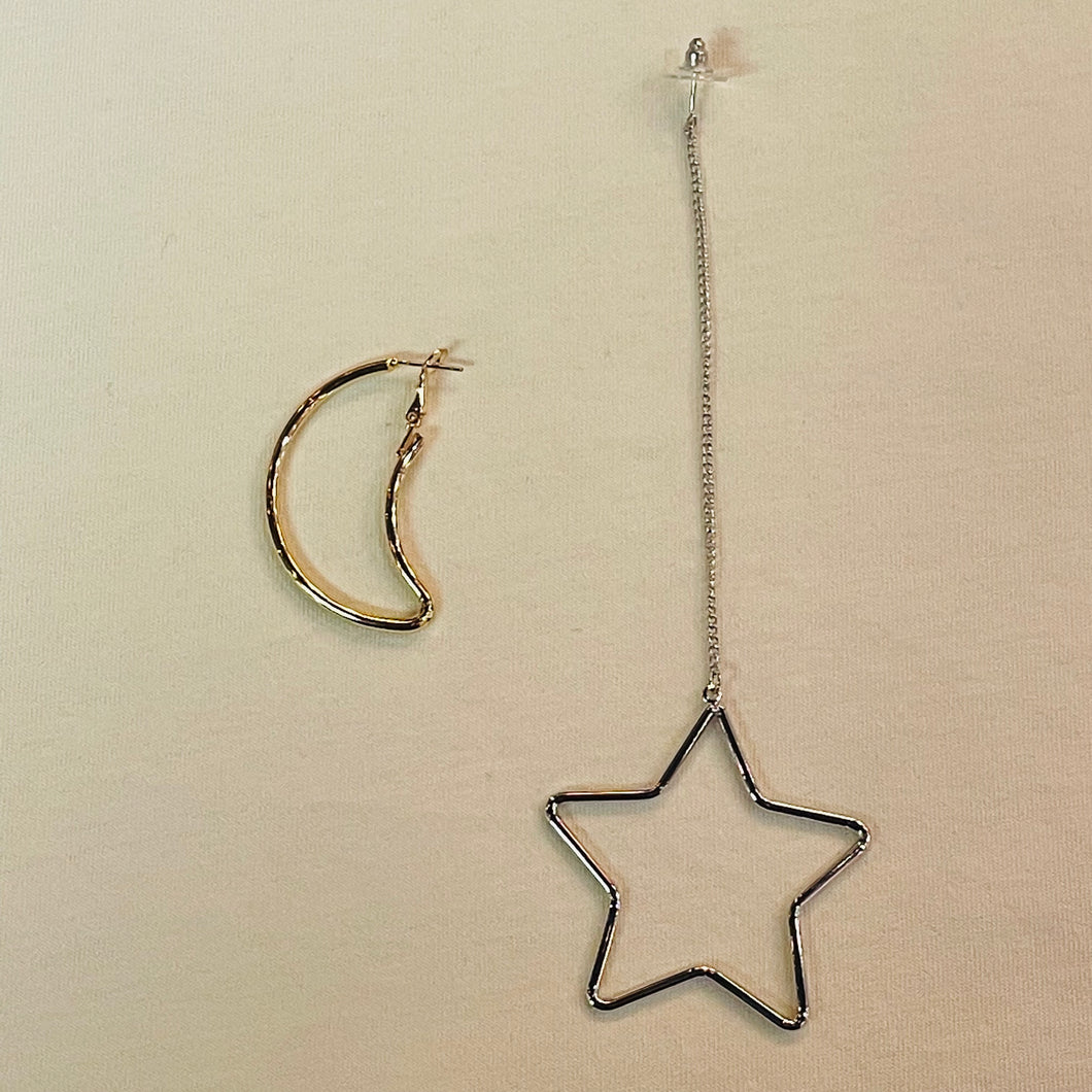 Moon Hoop and Dangly Star Earrings