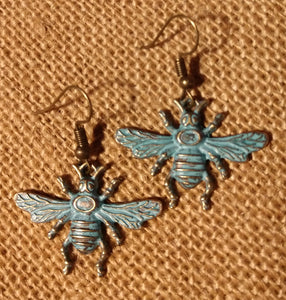 Blue Patina Bee Earrings