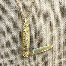 Load image into Gallery viewer, Rounded Miniature Gold Plated Pocket Knife Necklace
