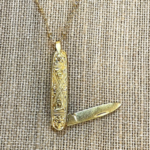 Rounded Miniature Gold Plated Pocket Knife Necklace