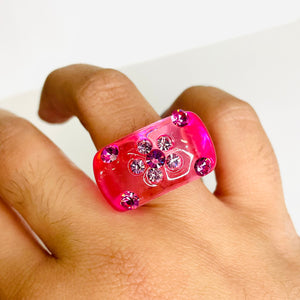 Resin Statement Ring with Crystal Flower