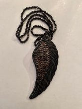 Load image into Gallery viewer, Large Carved Wing Pendant on Small Hematite Bead Chain Statement Necklace
