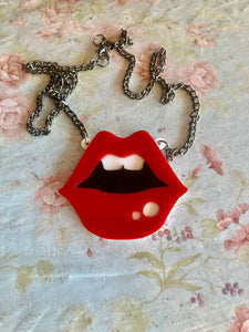 Red Lipped Mouth Acrylic Necklace