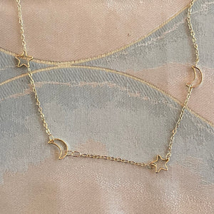 Dainty Moon and Star Outline Chain Necklace