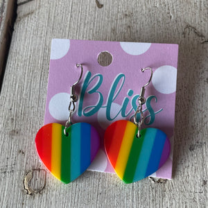 Rainbow Stripe Hearts Statement Earrings