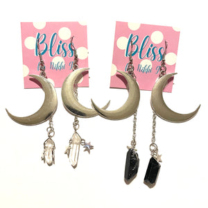 Crescent Moon, Stars, and Quartz Statement Earrings- More Styles Available!