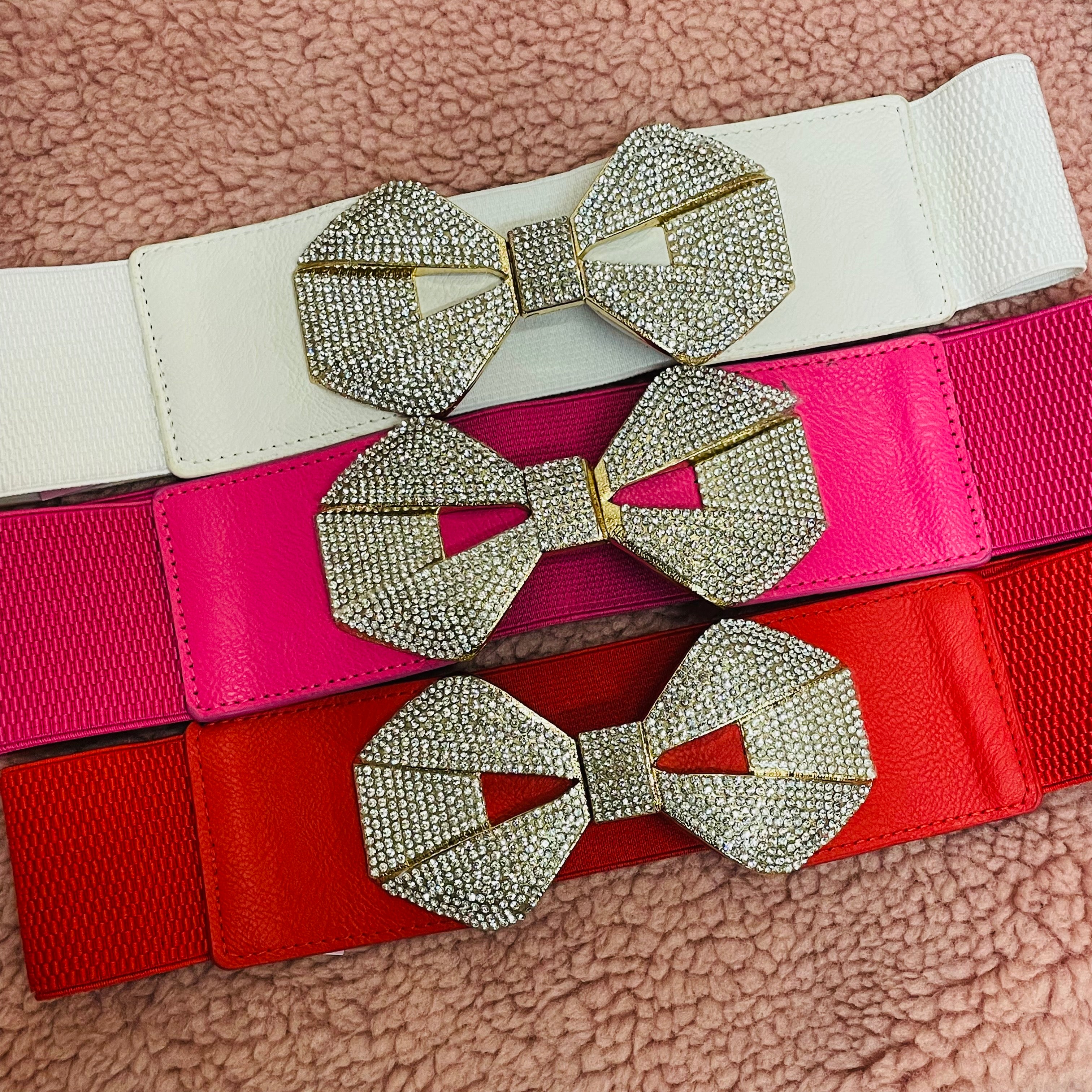 Crystal Bow Elastic Belt- More Colors Available! – Pink  display picture 2