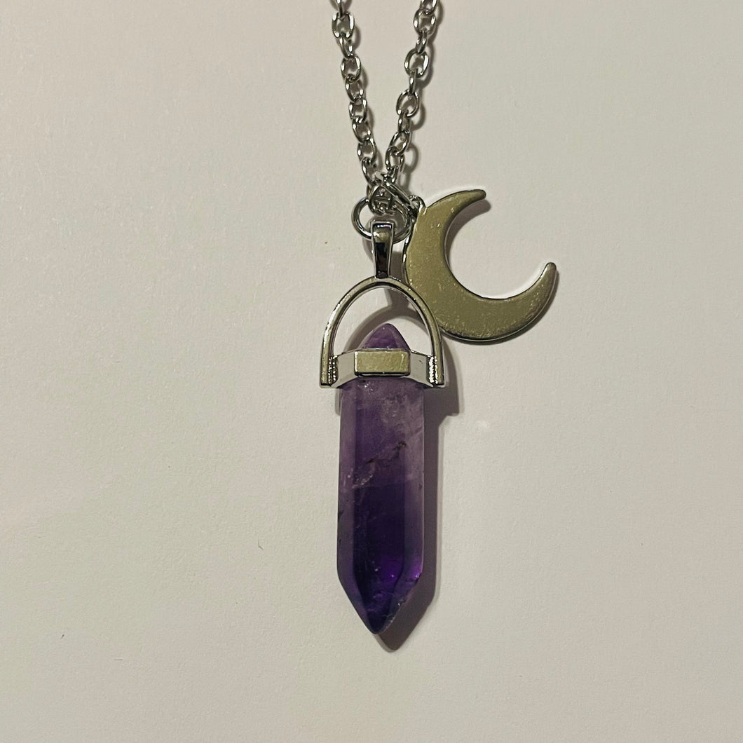 Amethyst Point and Moon Necklace