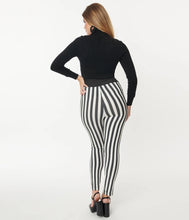 Load image into Gallery viewer, Black and White Stripe Rizzo Cigarette Pants
