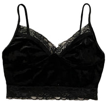 Load image into Gallery viewer, Black Velvet with Lace Detail Crop Top
