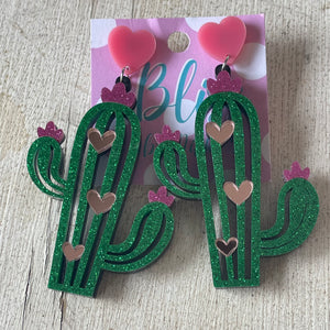 Blooming Heart Cactus Acrylic Statement Earrings
