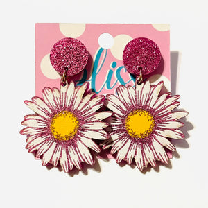 Black and White Daisy Flower Statement Earrings