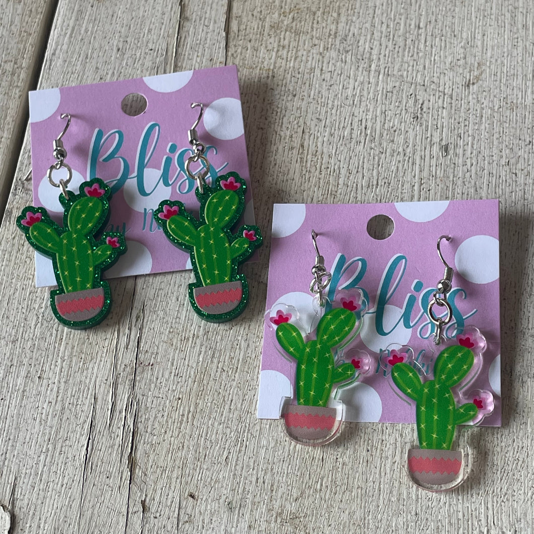 Blooming Cactus in Pot Acrylic Statement Earrings- More Styles Available!