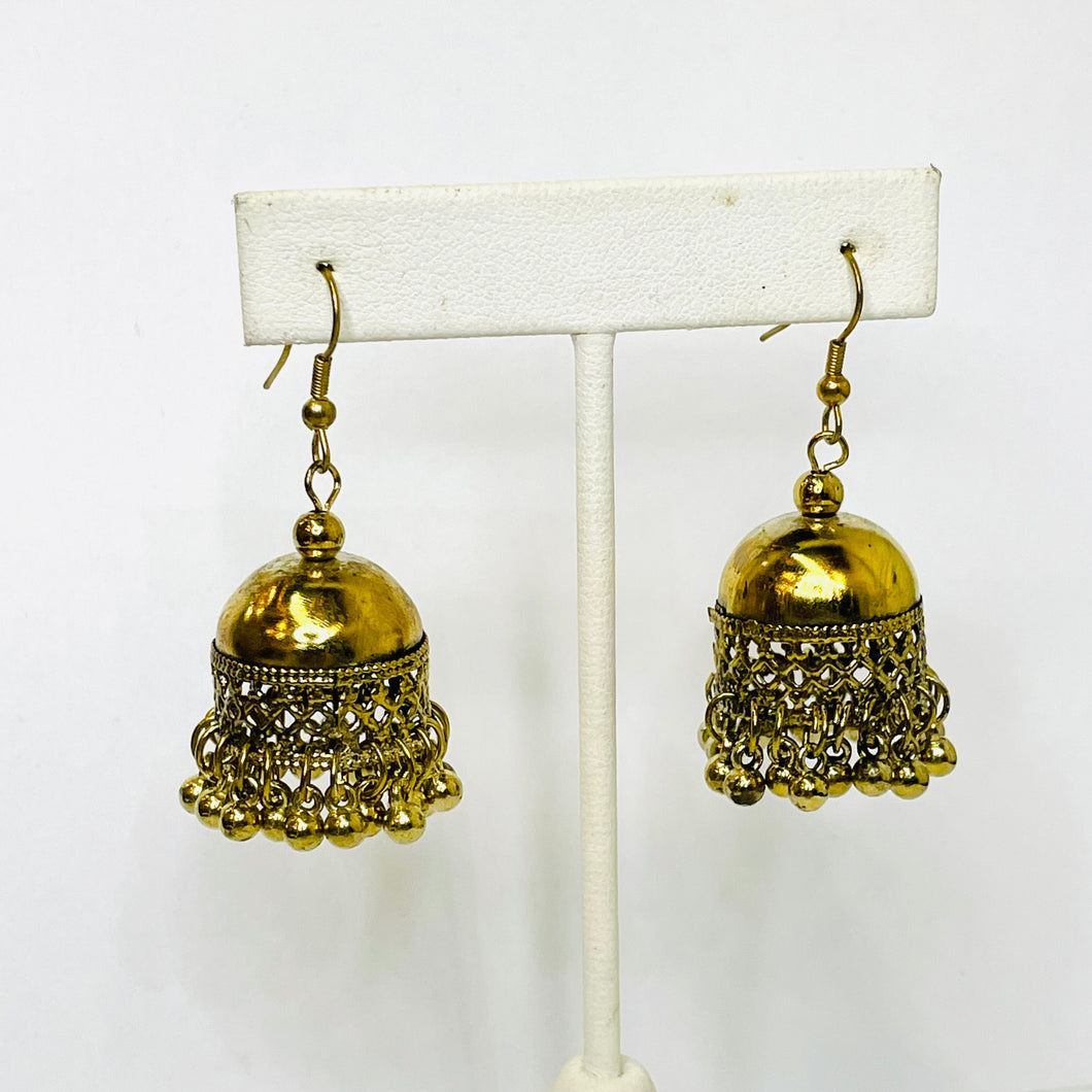 Gold Dome with Dangling Beads Earrings