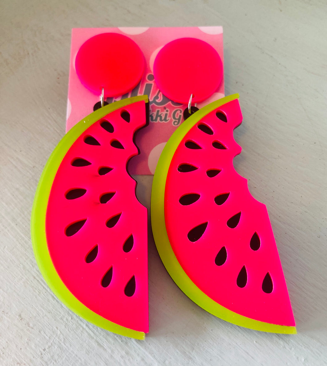 Watermelon Slice Xtra Large Acrylic Statement Earrings