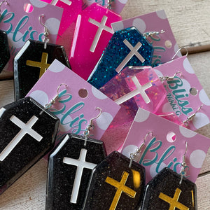 Xtra Large Cross Coffin Resin Statement Earrings- More Styles Available!