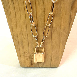 Statement Paperclip Chain Padlock Necklace