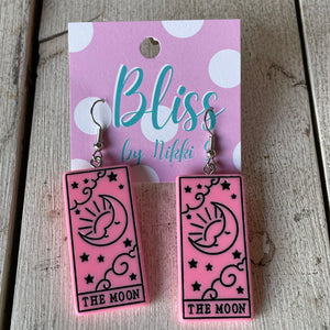 The Moon Tarot Card Glitter Acrylic Statement Earrings- More Colors Available!