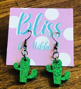 Glitter Cactus Earring