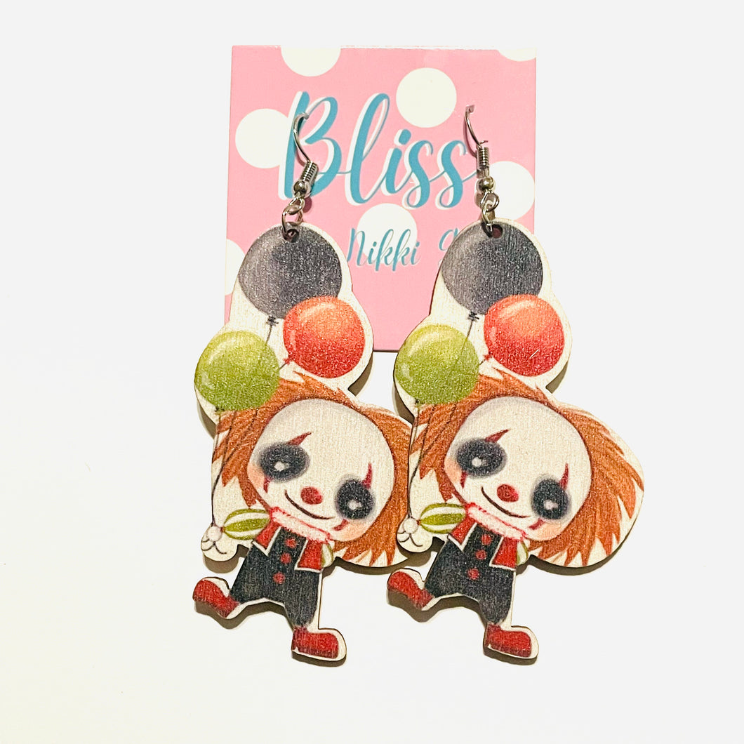 Scary Clown Wooden Statement Earrings