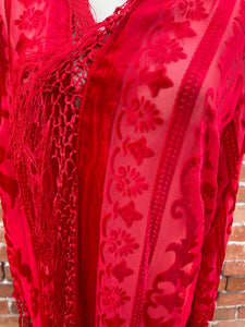 Circe Red Velvet Floral Burnout Kimono