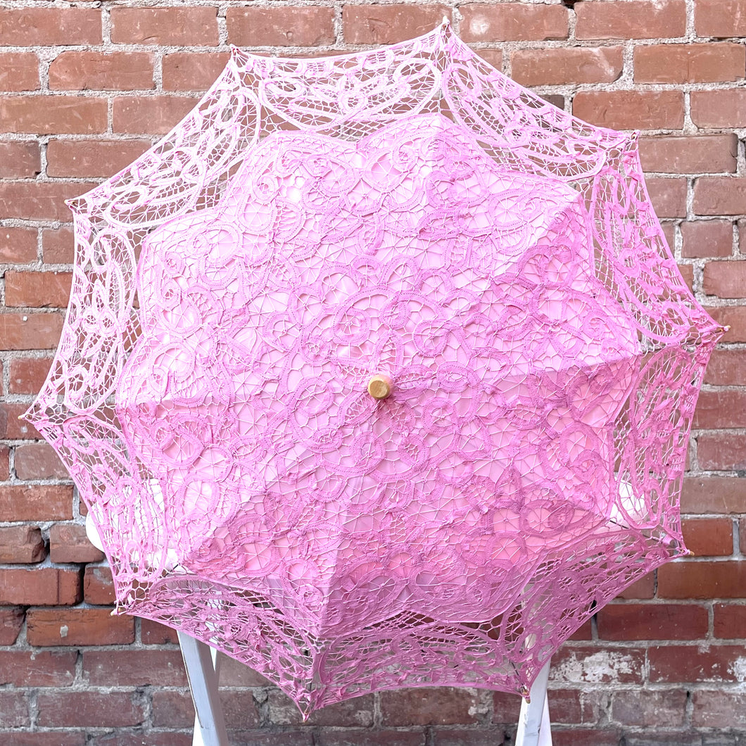 Blush Pink Battenberg Lace Cotton Parasol