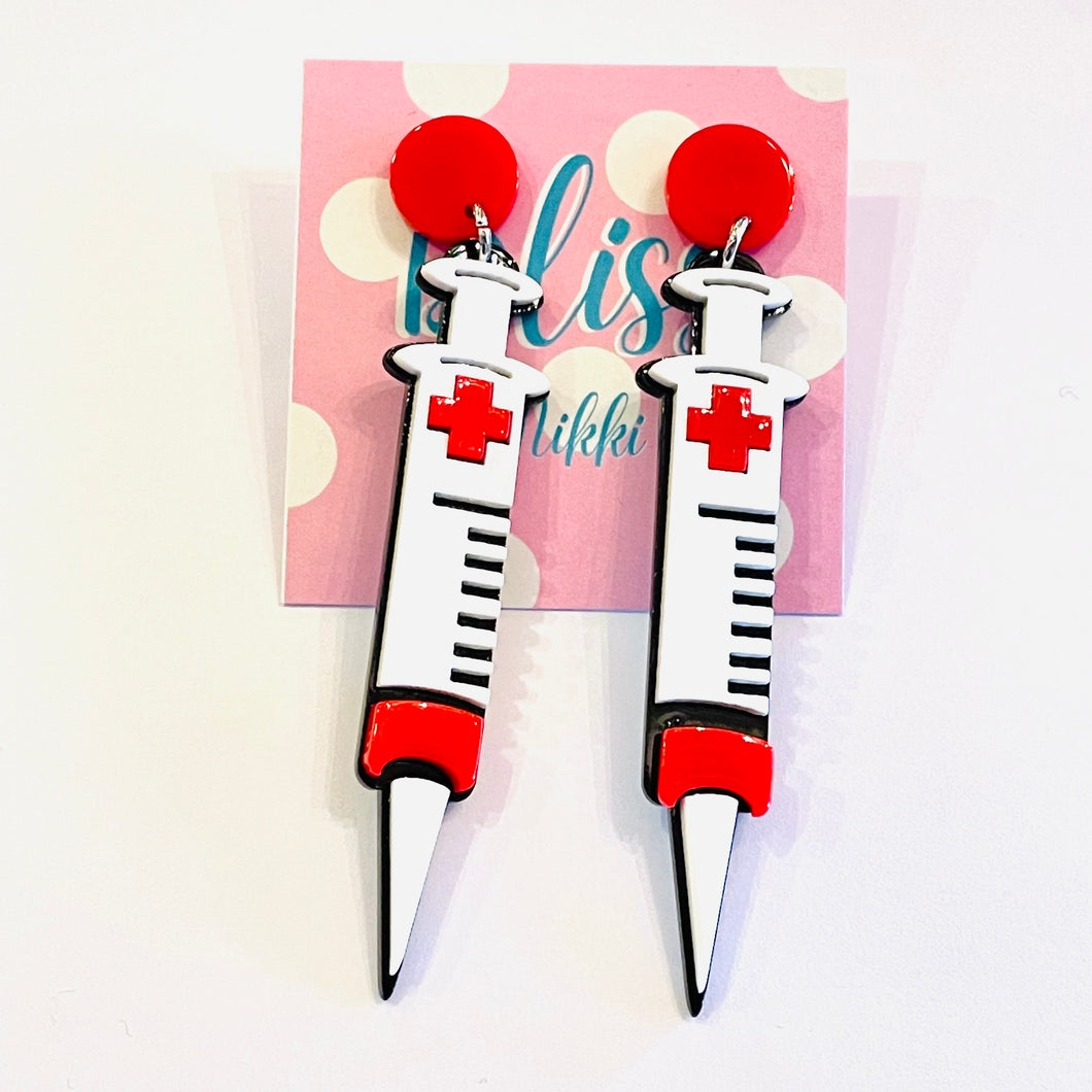 Nurse's Needle Acrylic Statement Earrings