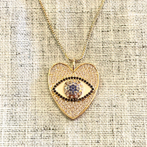 Evil Eye Heart Sparkly CZ Stone Necklace