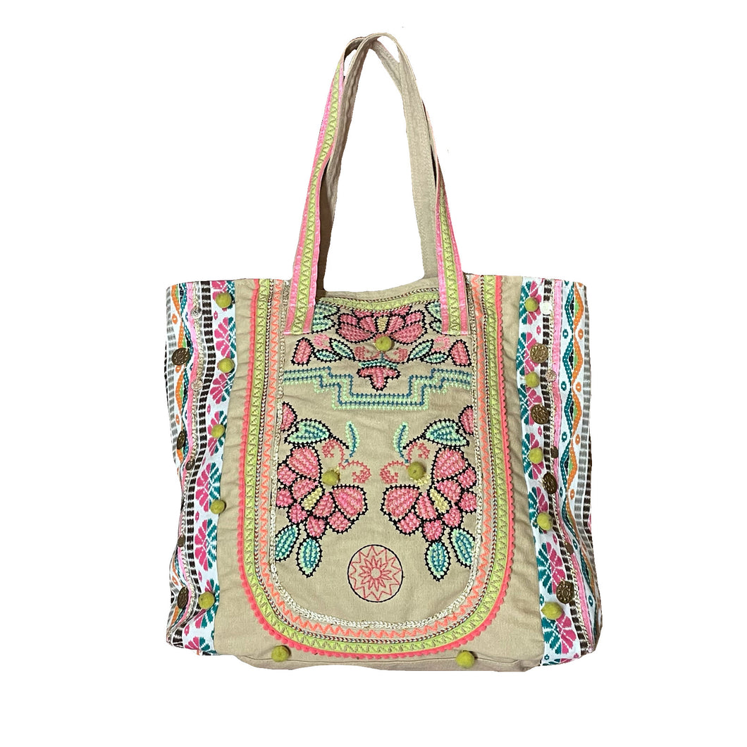 Yellow and Pink Geometric Tote