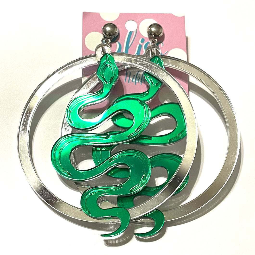 Giant Encircled Serpent Acrylic Statement Earrings