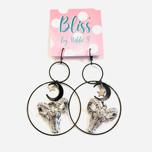 Load image into Gallery viewer, Encircled Ram Skull and Moon Statement Earrings
