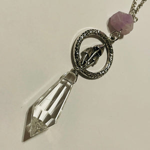 Amethyst Crystal, Mushrooms, and Crystal Point Necklace