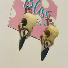 Load image into Gallery viewer, Aged Corvid Skulls Acrylic Statement Earrings
