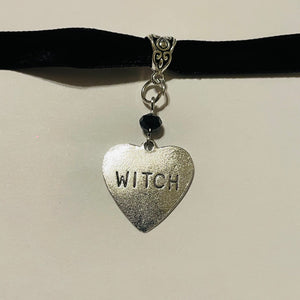 "Witch" Heart Charm Ribbon Choker